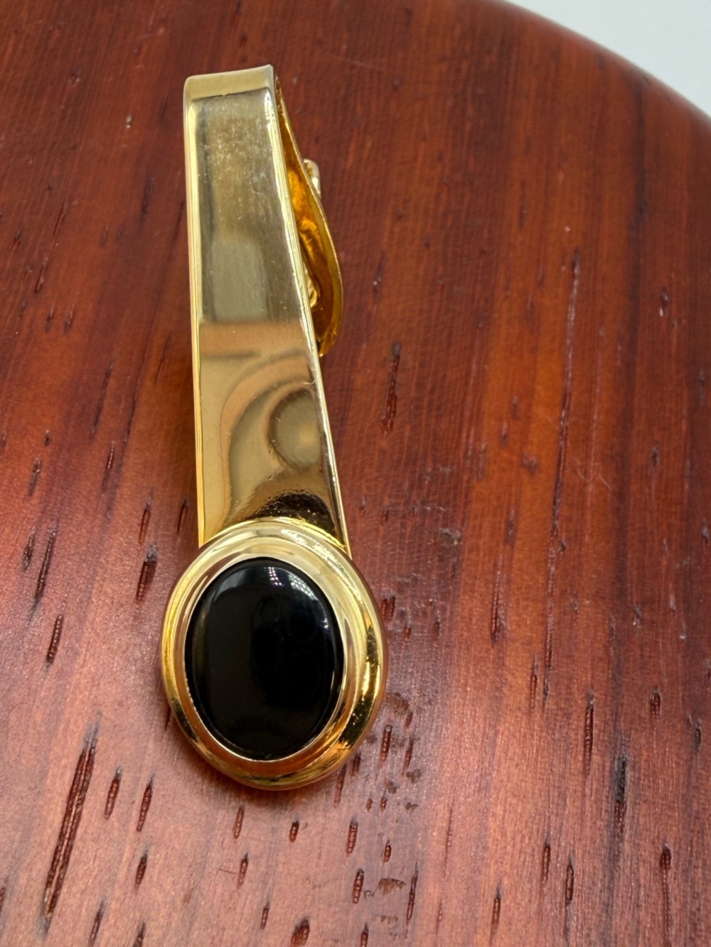Sarah Coventry Gold Tone Tie Bar Black Stone Classic Vintage Mens